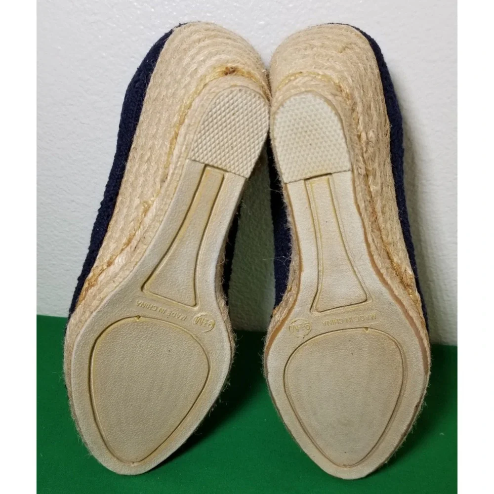 Avenue Annie Navy Women Size 9.5 Open Toe Wedges Espadrille Coastal City Retro
